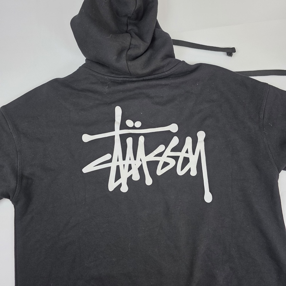 Stussy Hoodie Mens Large Black Full Zip Logo Back Graphic Fleece Sweatshirt - Picture 13 of 16
